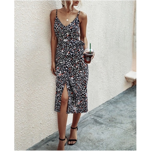 Bellanblue Dresses & Skirts - Black Leopard Print Cami Midi Dress Work